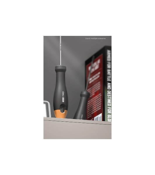 Отвертка шлицевая Home Series Gray' Deli HT1103C 3x75мм Эксклюзивный дизайн, рукоятка из высококачественного софттач пластика