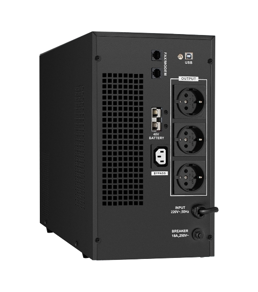 Источник бесперебойного питания (инвертор, синус, для котла) ExeGate SineTower SZ-3000.LCD.AVR.3SH.1C13.RJ.USB 3000VA/2400W, чистая синусоида, LCD дисплей, AVR, 3хSchuko+1хC13, RJ45/11, USB, линейно-интерактивный, внешняя батарея 48В до 250А·ч ( поставляется отдельно), черный
