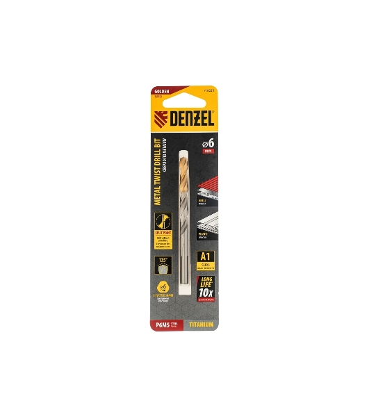 Сверло спиральное по металлу Denzel 6 x 93мм, Р6М5, Golden Tip