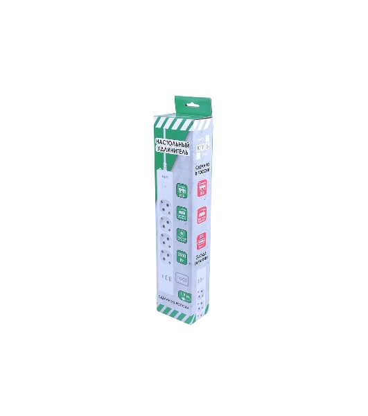 Бытовой удлинитель PowerCube, 4 р с/з вык., 3USB, 3500 Вт, 16А, 1.9 м, 3x1,0 (белый) PC-6-2M