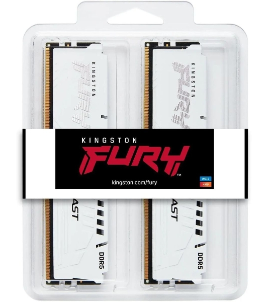 Оперативная память Kingston Fury Beast, DDR5, 32Gb (2x16Gb), 5600MHz, CL40, DIMM, с радиатором, белый
