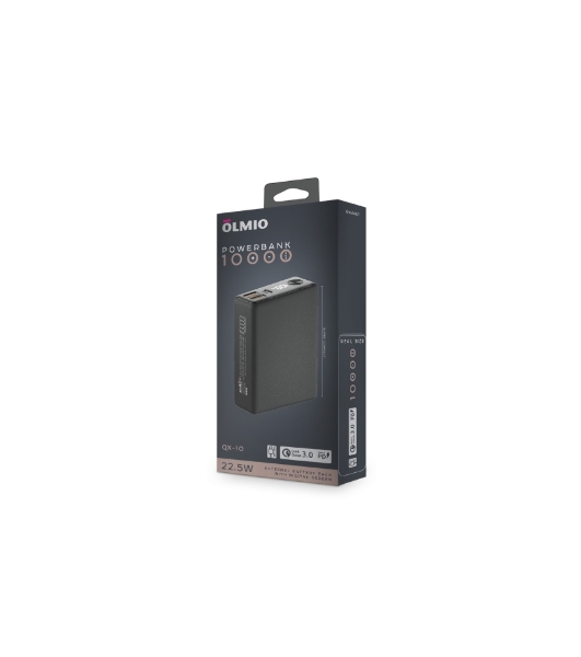 Портативный аккумулятор OLMIO QX-10, 10000mAh, 22.5W, QuickCharge3.0/PowerDelivery, LCD, графитовый