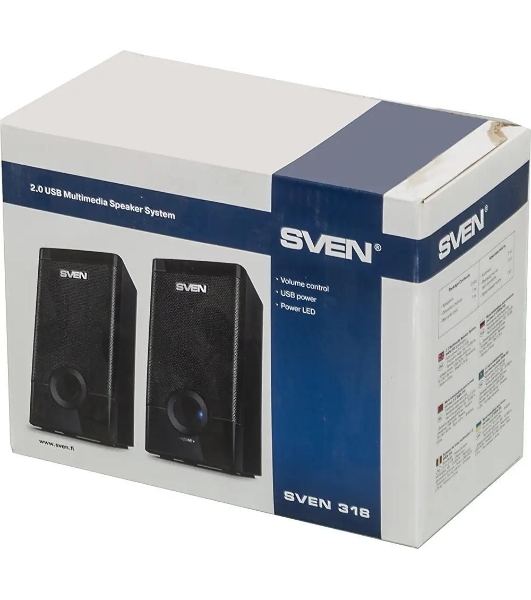 Колонки SVEN 318 черный USB-порт ПК, ноутбука или адаптер 5V DC
