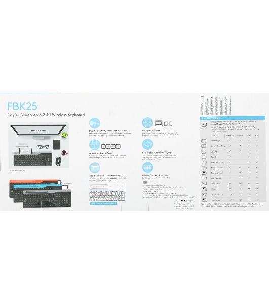 Клавиатура беспроводная A4Tech Fstyler FBK25, USB, Bluetooth/Радиоканал, черный/серый