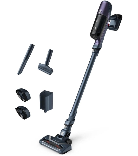 Пылесос вертикальный Tefal TY6838WO серый/фиолетовый, питание от аккумулятора, 100 Вт, уборка сухая, пылесборник 0.55 л