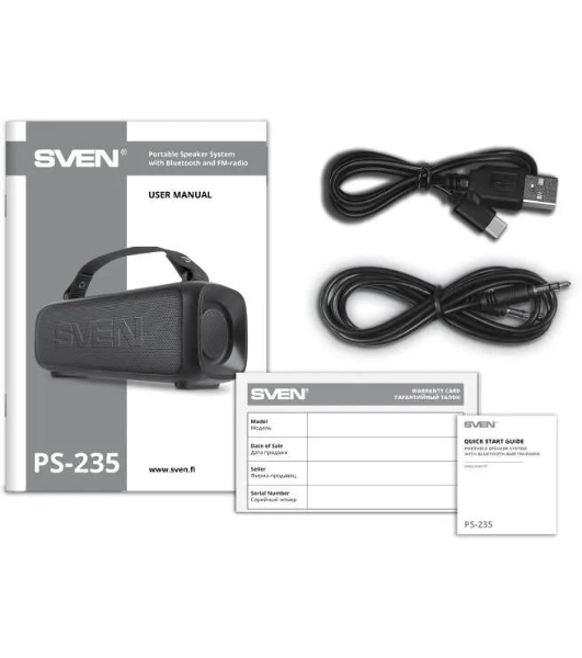 Портативная колонка SVEN PS-235 черный 12W 2.0 BT 3600mAh