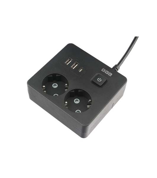 Бытовой удлинитель PowerCube, 2 р с/з вык.,3USB, 3500 Вт, 16А, 1.9 м, 3x1,0 черный квадрат PC-1B-2M