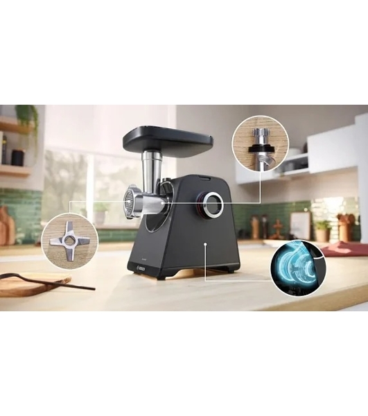 Мясорубка электрическая Bosch MFWS640B черный, 2100 Вт, 3.5 кг/мин, реверс, насадки - 9