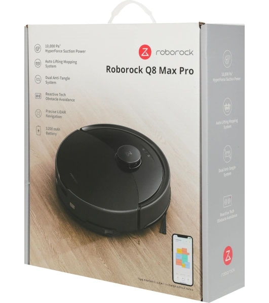 Робот-пылесос Roborock Q8 Max Pro черный, 5200 мAч Li-Ion, уборка сухая/влажная, пылесборник контейнер 0.5 л