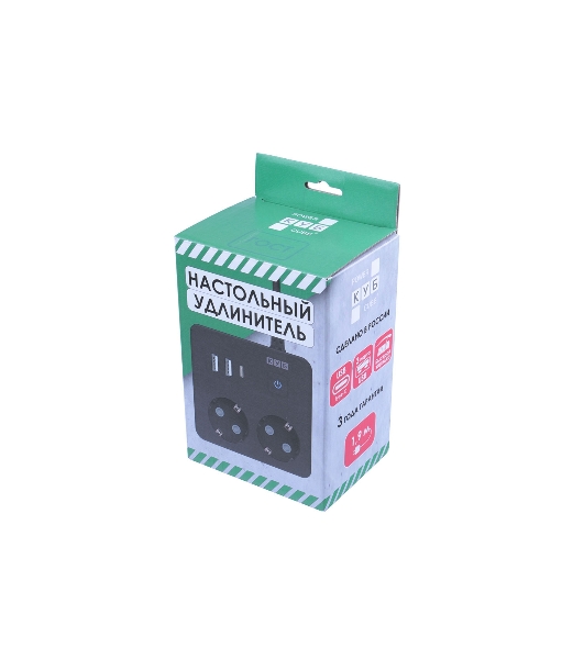 Бытовой удлинитель PowerCube, 2 р с/з вык.,3USB, 3500 Вт, 16А, 1.9 м, 3x1,0 черный квадрат PC-1B-2M