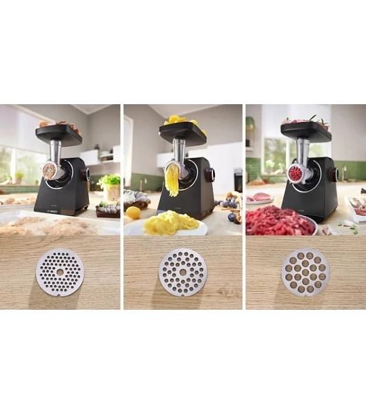 Мясорубка электрическая Bosch MFWS640B черный, 2100 Вт, 3.5 кг/мин, реверс, насадки - 9