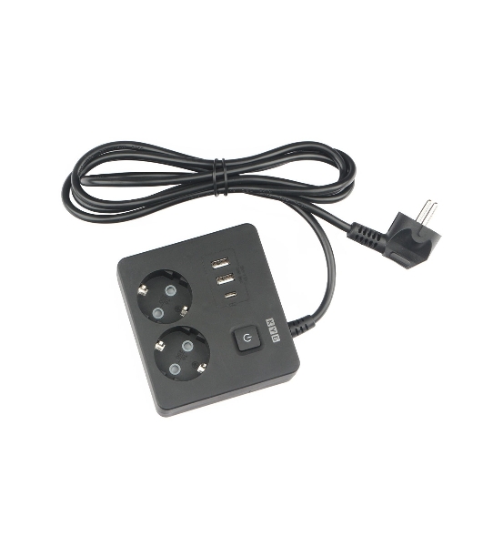 Бытовой удлинитель PowerCube, 2 р с/з вык.,3USB, 3500 Вт, 16А, 1.9 м, 3x1,0 черный квадрат PC-1B-2M