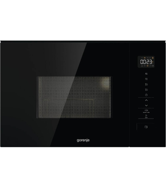 Встраиваемая микроволновая печь Gorenje BM201SG3BG, 20 л, 5 уровней мощности, 8 автопрограмм, сенсорное управление, дисплей, гриль, поворотный стол, AquaClean, автоменю черный