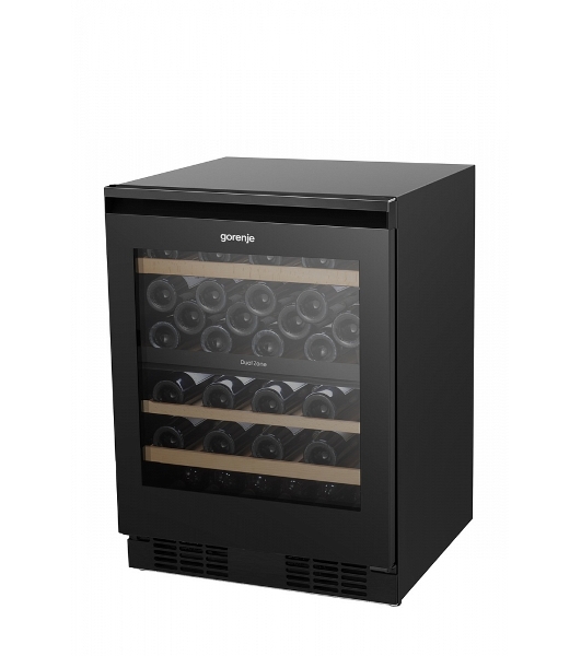 Встраиваемы е винный шкаф Gorenje WCU68F6BG4WF, объем 138 л, вместительность 46 бутылок, 4 полки, цифровой дисплей, Wi-Fi, LED освещение, защита от УФ-излучения, энергоэффективность А+, черный