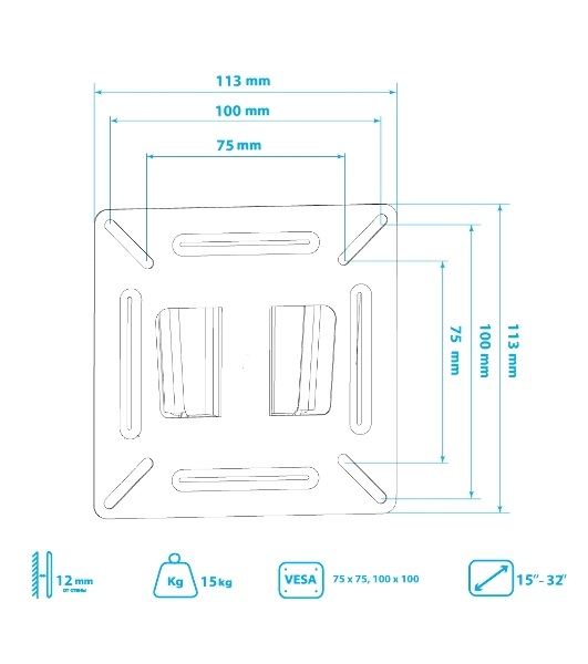 Кронштейн Arm media LCD-01 черный, 15-32', max 15 кг, настенный, от стены 12мм, VESA 100x100