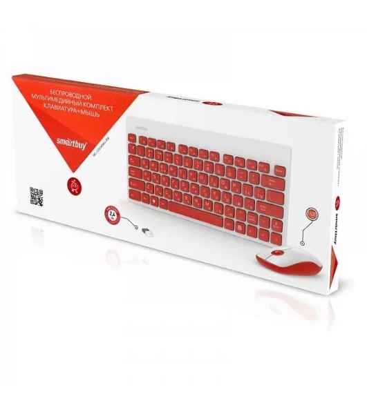 Комплект клавиатура+мышь Smartbuy 220349AG беспроводной, USB, 1600 DPI, белый/красный