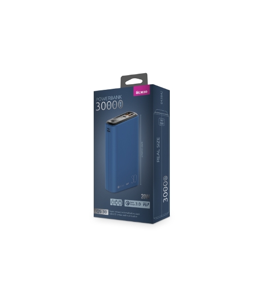 Портативный аккумулятор OLMIO QS-30, 30000mAh, 22.5W, QuickCharge3.0/PowerDelivery, LCD, темно-синий