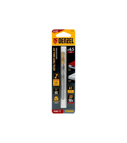 Сверло спиральное по металлу Denzel 6,5 x 100 мм, Р6М5, Golden Tip