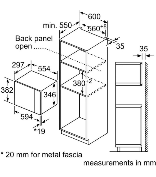 Встраиваемая микроволновая печь Bosch BFL524MB2 черный 20л. 800Вт