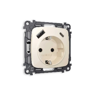 Комплект механизма электрической розетки OMEGA Бежевый глянец 2USB A+C 20W (быстрая зарядка) с/з QUANT (OP3100, VM160) MO310010