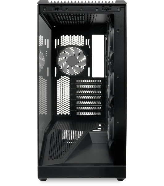 Компьютерный корпус без блока питания HSPD F711-TGbK-ARGB, Panoramic Full Tower, черный, TG, 0.7 SPCC, 4x120мм ARGB ATX, mATX, mITX 190/420/280мм 2x2.5', 2x3.5', 7xPCI 1xUSB-A 3.0, 1xUSB-C 445x235x475мм