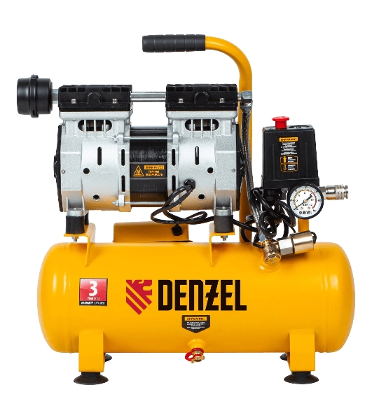 Компрессор Denzel DLS650/10 безмаслянный малошумный 650 Вт, 120 л/мин,ресивер 10 л