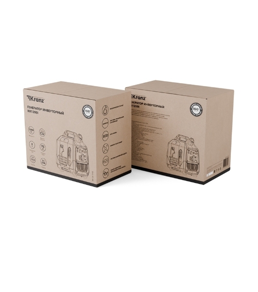 Генератор инверторный Kranz KR1200I, 1,2кВт, 230В, 2л, закрытый корпус, ручной старт