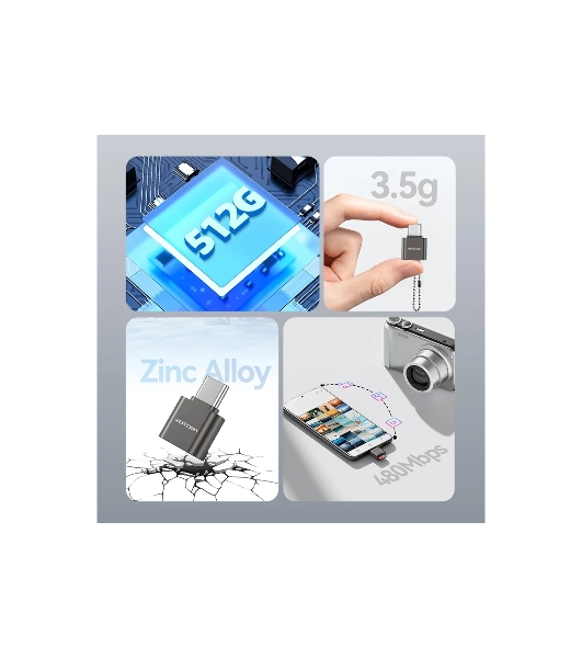 Кард-ридер Vention CLMH0/серый/OTG USB 2.0 CM/MicroSD/USB Type-C/металл