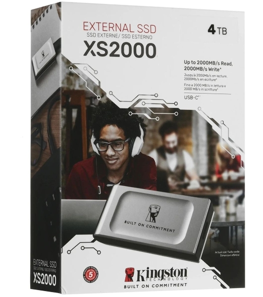Внешний SSD Kingston XS2000, 4TB, USB 3.2 Gen 2x2 Type-C, R/W 2000/2000, серебристый