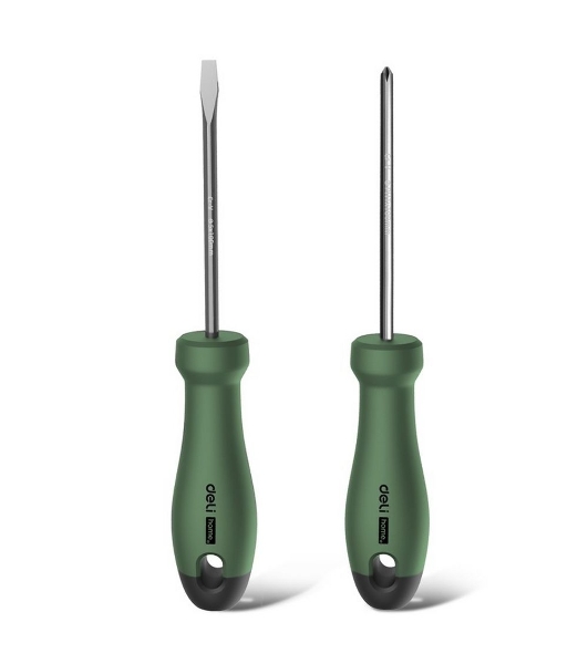 Набор отверток 'Home Series Green' Deli HT1002L 2шт SL5x100+PH1x100, эксклюзивный дизайн, рукоятка из высококачественного софттач пластика