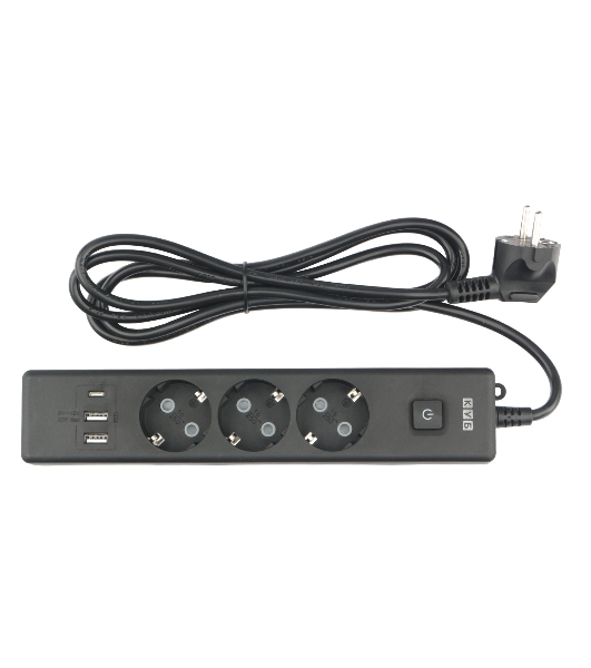 Бытовой удлинитель PowerCube, 3 р с/з вык.,3USB, 3500 Вт, 16А, 1.9 м, 3x1,0 черный PC-6B-2M