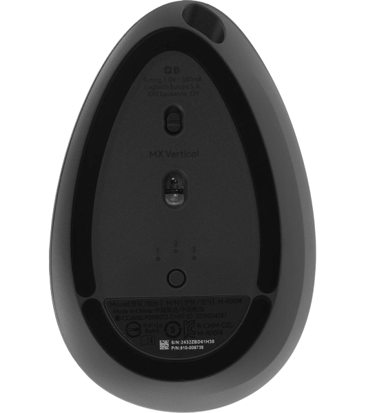 Мышь беспроводная/проводная Logitech MX Vertical графитовый, 4000 dpi, радиоканал, Bluetooth, USB, кнопки - 6
