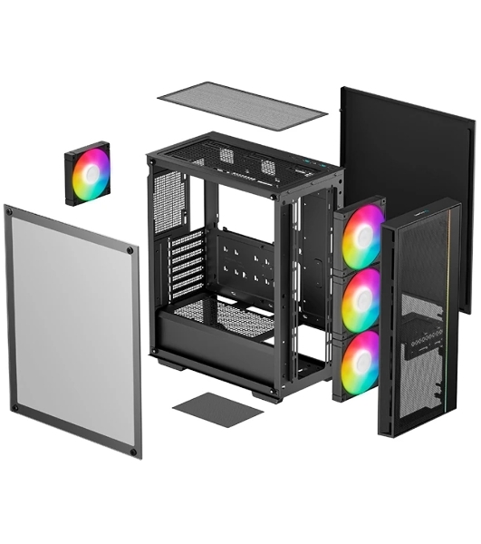 Компьютерный корпус Deepcool MATREXX 55 MESH V4 без БП, боковое окно (закаленное стекло), 3xARGB LED 140мм вентилятора спереди, 1xARGB LED 120мм вентилятор сзади, черный, ATX