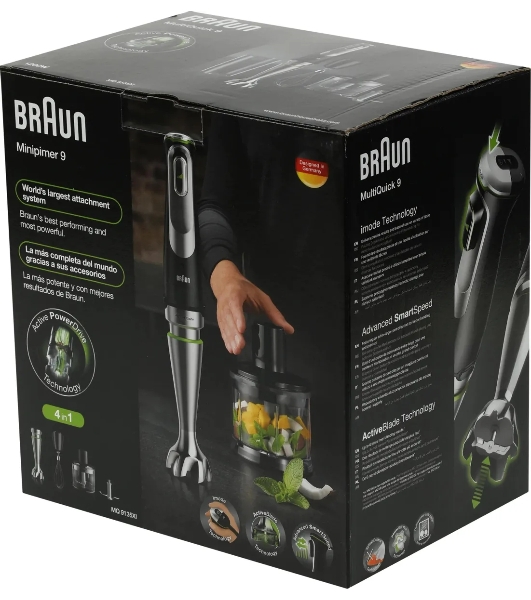 Блендер погружной Braun MQ9135XI черный, 1200 Вт, плавная регулировка, турбо
