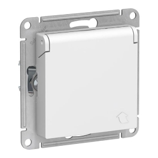 Механизм розетки 1-м СП AtlasDesign 16А IP20 с заземл. защ. шторки с крышкой белый