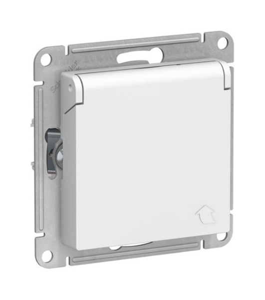 Механизм розетки 1-м СП AtlasDesign 16А IP20 с заземл. защ. шторки с крышкой белый