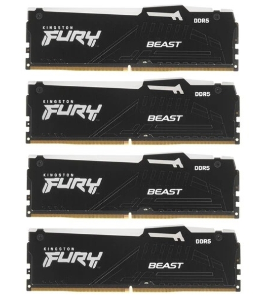 Оперативная память Kingston Fury Beast, DDR5, 128Gb (4x32Gb), 5600MHz, CL40, DIMM, радиатор, RGB, черный