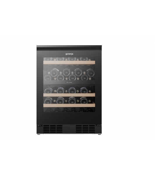 Встраиваемы е винный шкаф Gorenje WCU68F6BG4WF, объем 138 л, вместительность 46 бутылок, 4 полки, цифровой дисплей, Wi-Fi, LED освещение, защита от УФ-излучения, энергоэффективность А+, черный