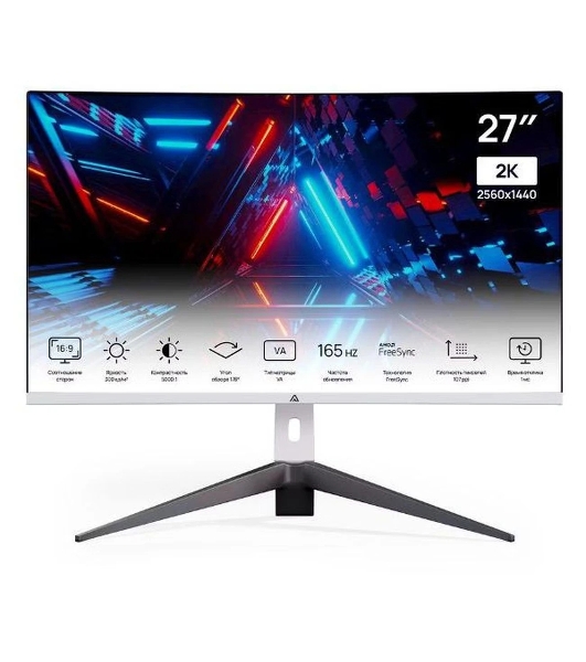 Монитор 27' ABR MC27GQC-i2 VA 2560x1440, 165 Гц, 1 мс, 16:9, 300 кд/м², 2xHDMI, 2xDP 1.4, HDR, изогнутый экран (1500R), VESA 100x100, белый