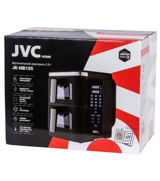 Аэрогриль JVC JK-MB105 черный, 3400 Вт, 12 л, сенсор, 10 программ