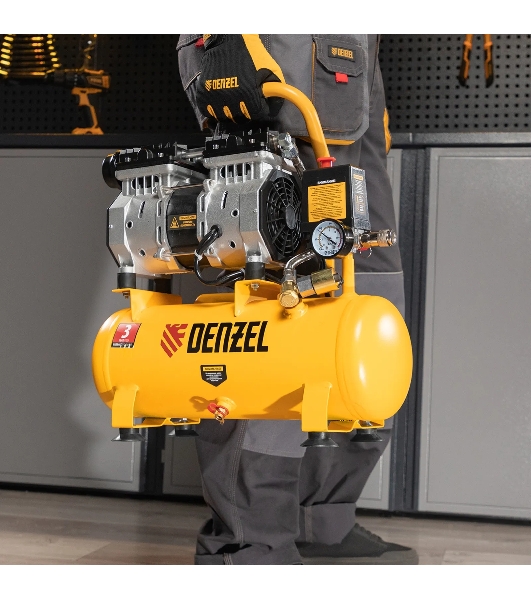 Компрессор Denzel DLS650/10 безмаслянный малошумный 650 Вт, 120 л/мин,ресивер 10 л