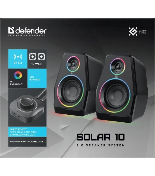 Акустическая система Defender 2.0 Solar 10 10Вт, BT/Light питание от USB