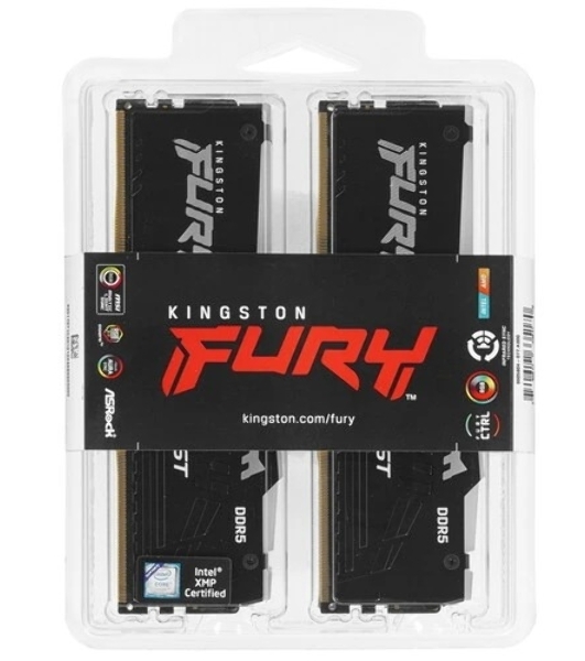 Оперативная память Kingston Fury Beast, DDR5, 128Gb (4x32Gb), 5600MHz, CL40, DIMM, радиатор, RGB, черный