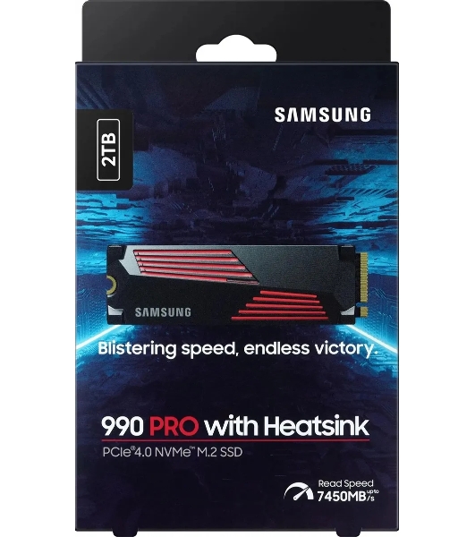 Накопитель SSD Samsung 990 PRO, 2000Gb, PCIe 4.0 x4, M.2 2280, NVMe, R/W 7450/6900, с радиатором
