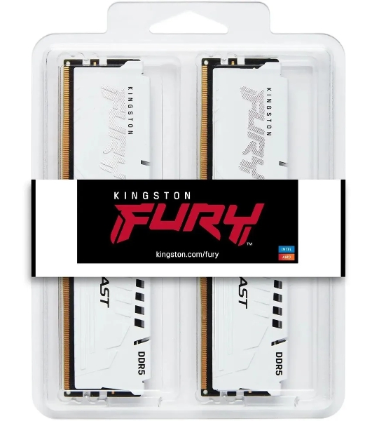 Оперативная память Kingston Fury Beast, DDR5, 64Gb (2x32Gb), 5600MHz, CL40, DIMM, с радиатором, белый