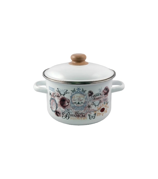 Кастрюля Appetite 1RD221М Roses с крышкой, эмалированная сталь, цилиндрическая 5,5 л
