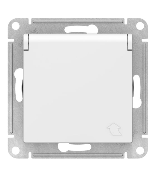 Механизм розетки 1-м СП AtlasDesign 16А IP20 с заземл. защ. шторки с крышкой белый