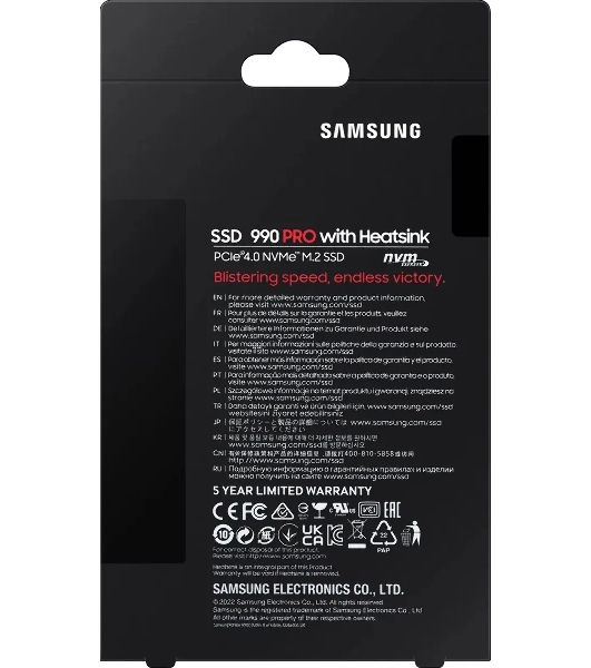 Накопитель SSD Samsung 990 PRO, 2000Gb, PCIe 4.0 x4, M.2 2280, NVMe, R/W 7450/6900, с радиатором