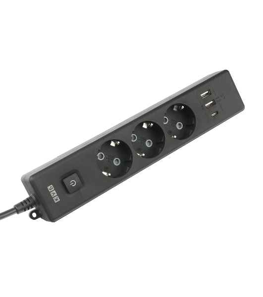 Бытовой удлинитель PowerCube, 3 р с/з вык.,3USB, 3500 Вт, 16А, 1.9 м, 3x1,0 черный PC-6B-2M
