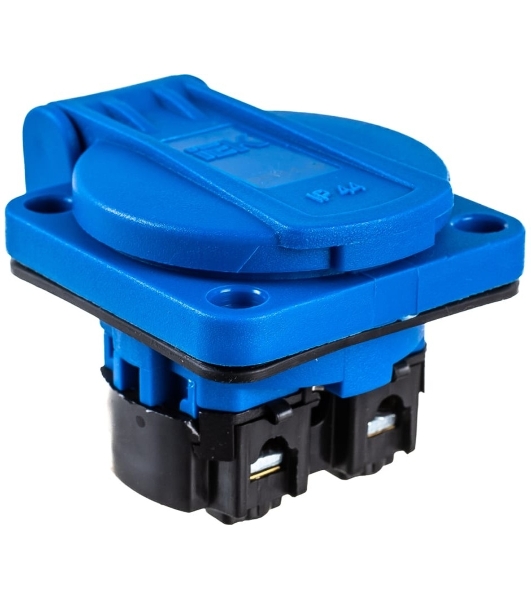 Розетка панельная IEK MAGNUM PSN71-016-3-2-44-K07 2P+PE 16А IP44 РП11-3 с защ. крышкой с заземл. син.